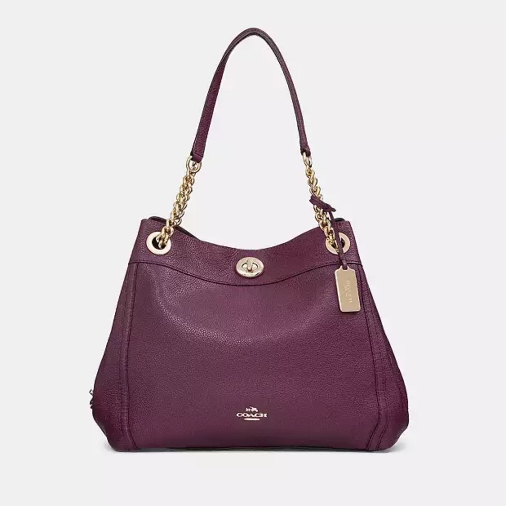 COACH Edie Turnlock Leather Shoulder Bag, Model 36855 with Hold Accents. - Picture 1 of 16